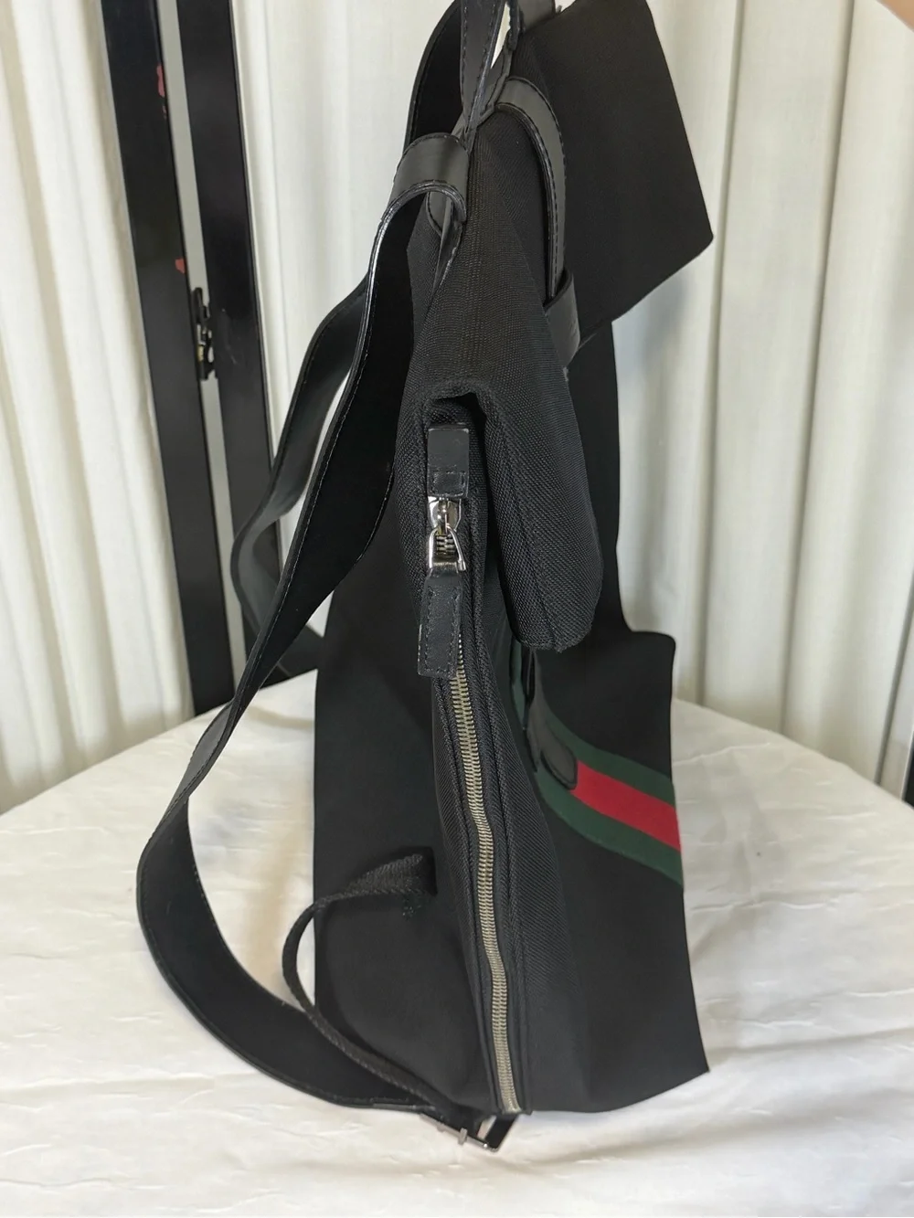 Unbranded Black Canvas Men's Backpack with Green and Red Accent
